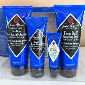 JACK BLACK SKIN SAVIORS 4 PIECE TRAVEL SET CLEANSER MOISTURIZER SCRUB LIP BALM